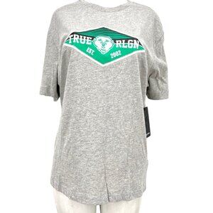 NEW True Religion Buddha Face Logo Short Sleeve Heather Grey T-shirt Size Large